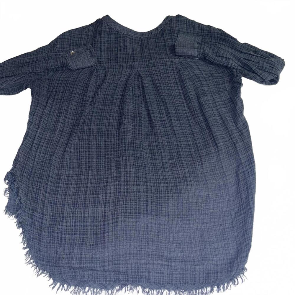 Free People $95 Gauze Blue Plaid Button-Up Womans Medium Shirt with Frayed Hem - Picture 9 of 9